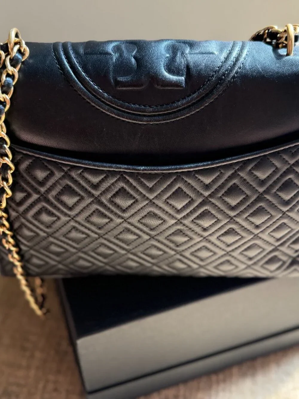 Tory Burch Black Fleming Quilted Convertible Bag and Complementary Wallet